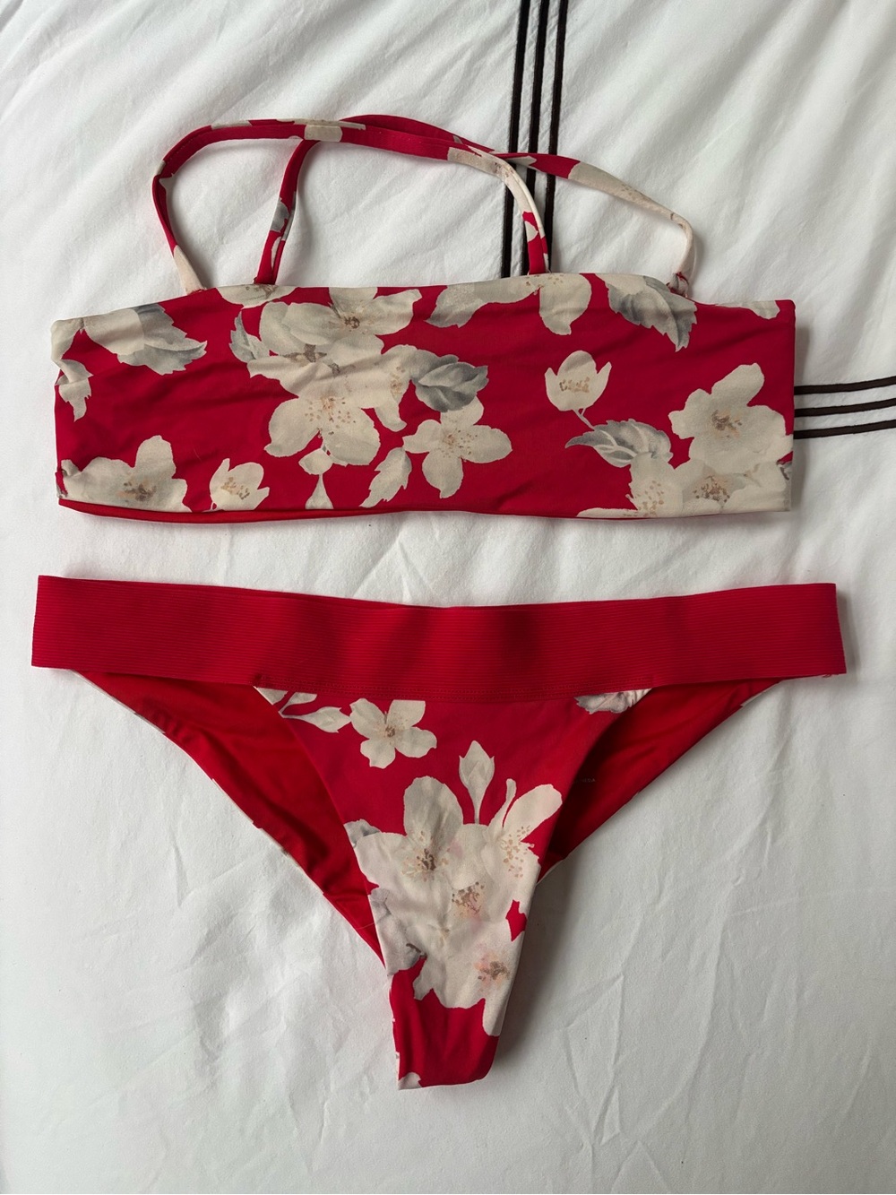 Frankie's Bikinis Red Floral Bandeau Bikini Set Azalea Print